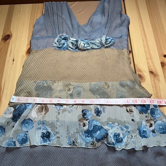 SAOPAULO 100% Silk Fully Lined Sleeveless Tiered Vee Neck Mini Dress US Sz 4 - Picture 7 of 12